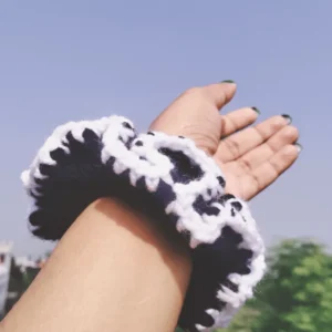 black and white crochet scrunchies
