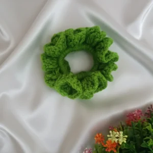 light green crochet scrunchies