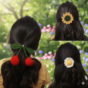 3 crochet flower rubber band