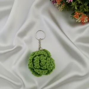 crochet green rose key chain