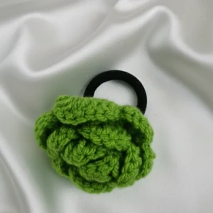 crochet green rose rubber band