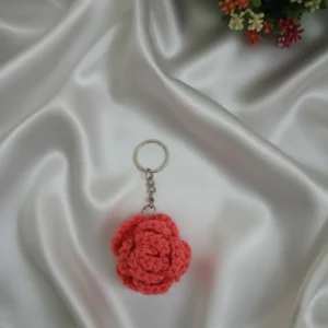 crochet hot pink rose key chain