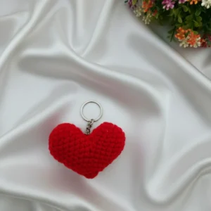crochet red heart shape key chain