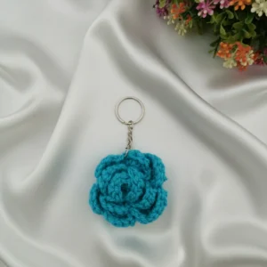 Handmade Knitted and Crochet Sky Blue Rose keychain for women and girls (Pack of 1)