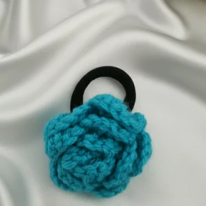 crochet sky blue rose rubber band