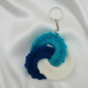 Sky Blue, White, Blue Handmade Knitted and Crochet 3 Loop/Tricolor Swirl keychain for women and girls (Pack of 1 pc)