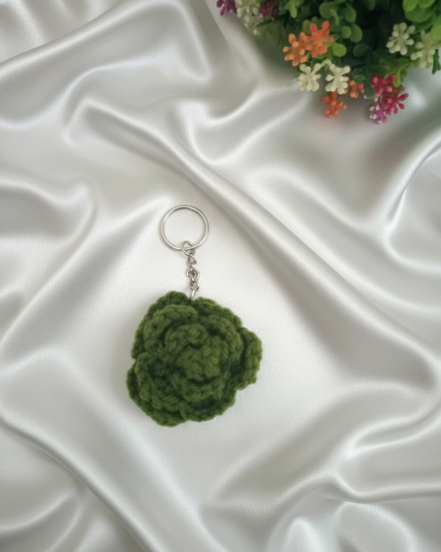 Handmade Knitted and Crochet Olive Rose keychain for women and girls (Pack of 1)