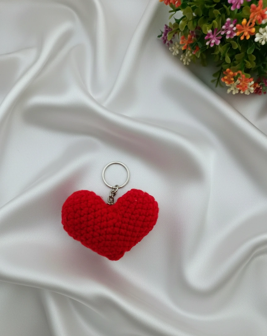 Handmade Knitted and Crochet Red Heart keychain for women and girls (Pack of 1)